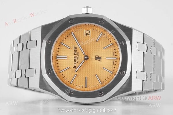 Swiss Replica Audemars Piguet Royal Oak 15202 Gold Dial Stainless Steel Watch 39mm 3