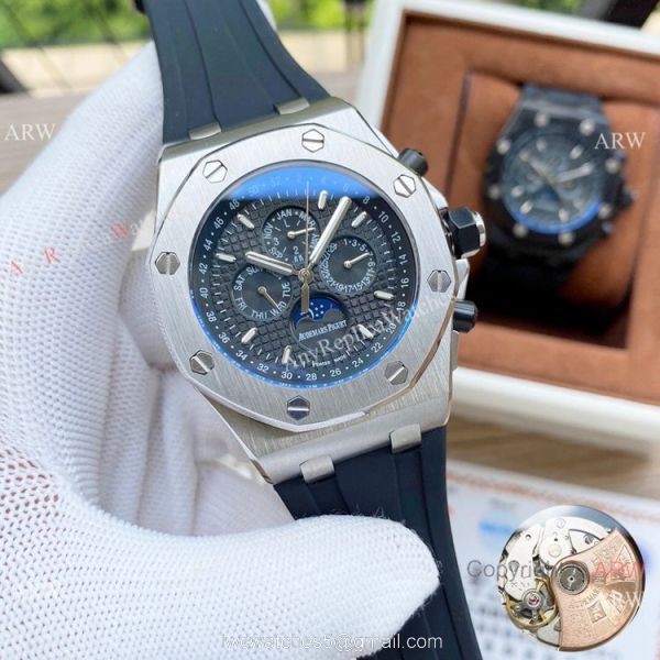 Copy Audemars Piguet Moonphase Watches Black Steel Case 3