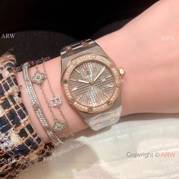 Clone Audemars Piguet Royal Oak Ladies Watch Two Tone Rose Gold Diamond 3