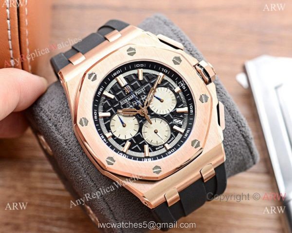 New Copy Audemars Piguet Royal Oak Chronograph Watches Rose Gold and Blue 3