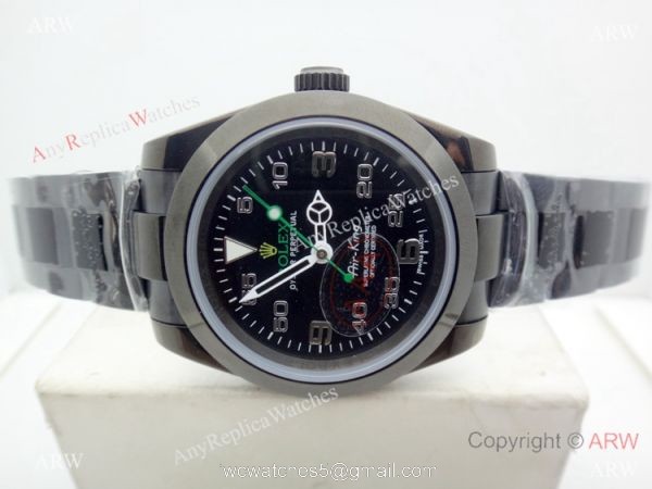 Replica Rolex Air-King Black Steel Green Markers Watch 40mm 3