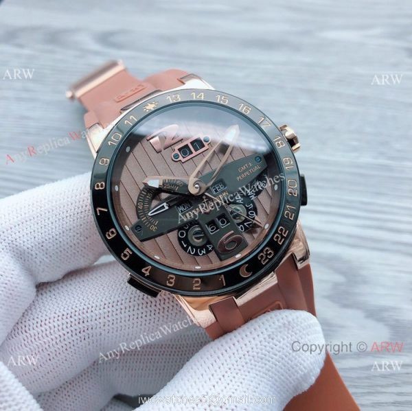 Ulysse Nardin GMT Perpetual Blue Bezel Rose Gold Men Watches 3