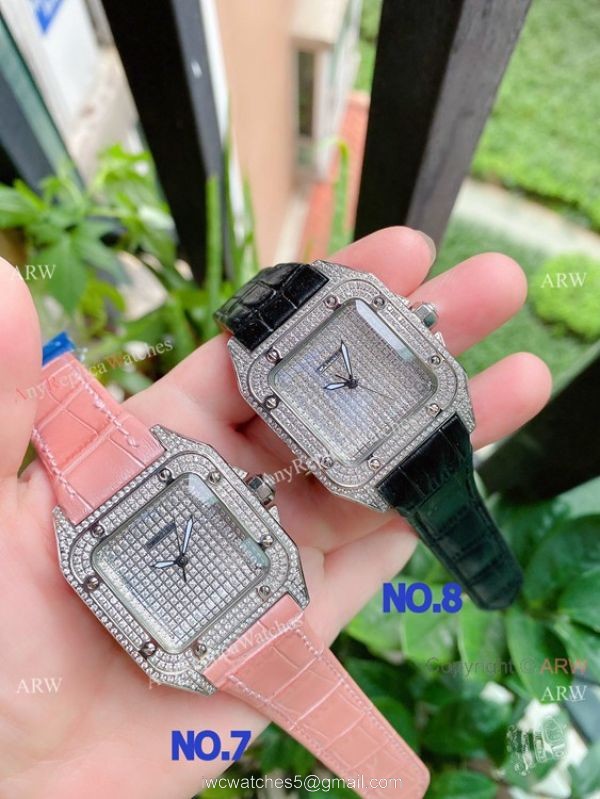 Luxury Copy Cartier Santos de Quartz Watches Rose Gold Diamond 3