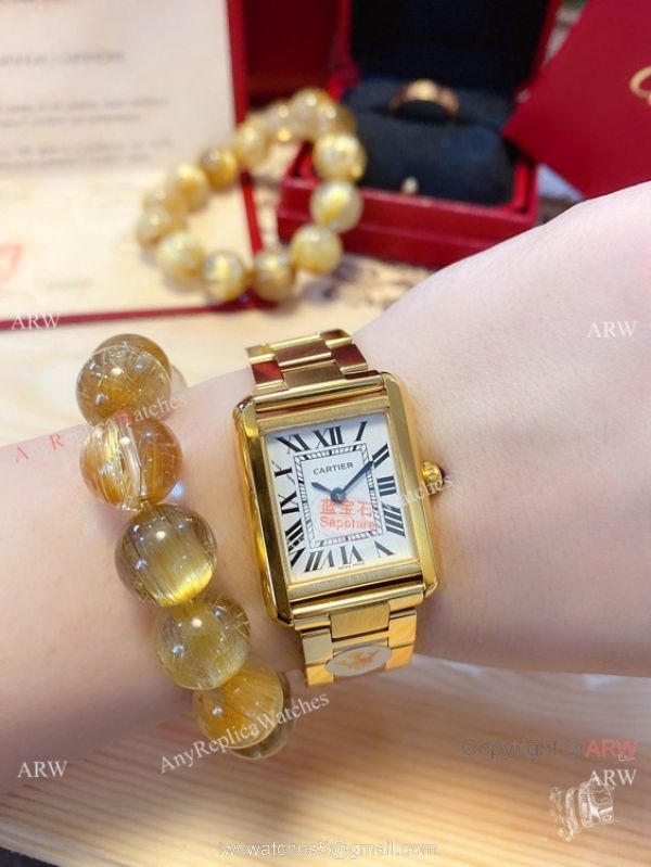 NEW! Replica Cartier Tank Solo Yellow Gold Couple Watches Quartz 3