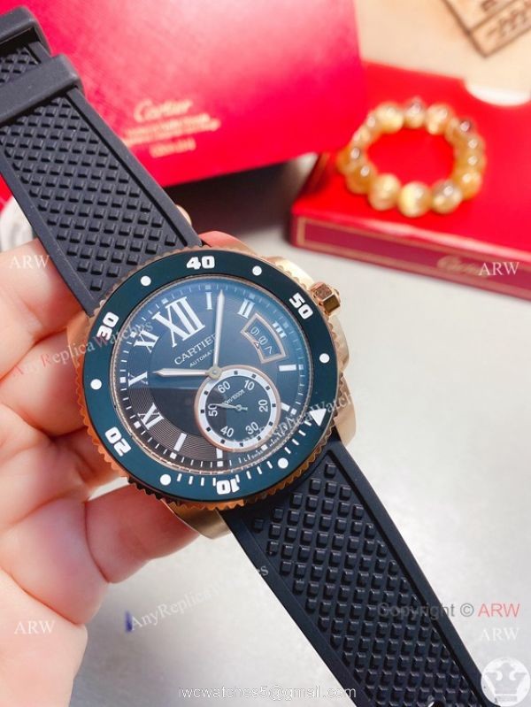 New! Replica Cartier Calibre de Quartz Watches Black Dial Rose Gold 3