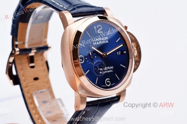 New VS Factory Panerai Luminor Marina PAM 1112 Rose Gold Blue Dial Replica Watches 3