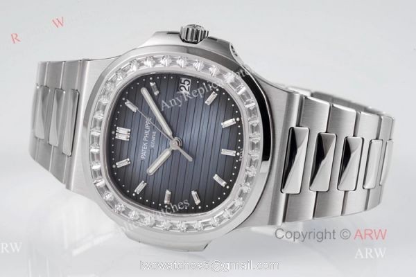 (PPF) V4 Version Best Replica Patek Philippe Nautilus Stainless Steel Dark Blue Dial Diamond Watches 3