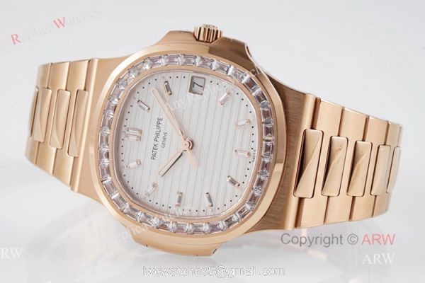 (PPF) V4 Version Swiss Replica Patek Philippe Nautilus Rose Gold Diamond Bezel Watch For Men 3