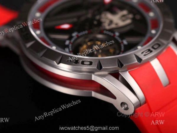 Swiss Replica Roger Dubuis Excalibur Spider Tourbillon Skeleton Watch With Red Rubber Band 3