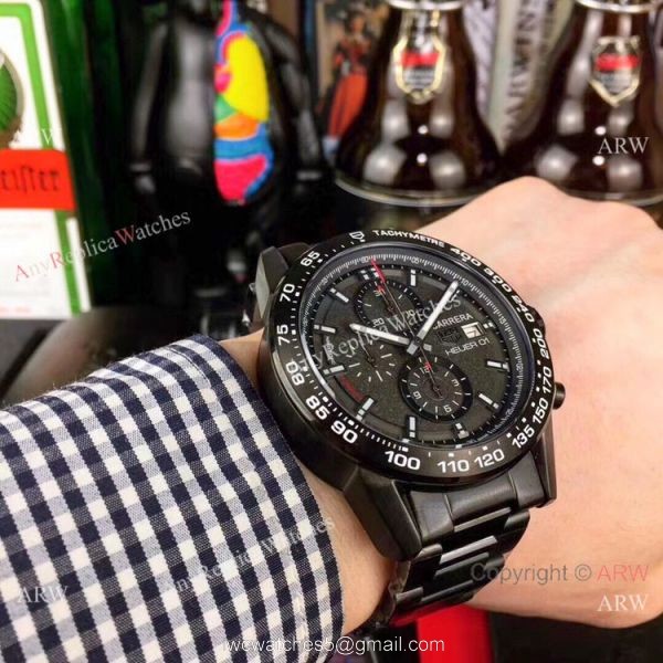 New Copy Tag Heuer Carrera Heuer 01 Black Steel Watch 43mm 3