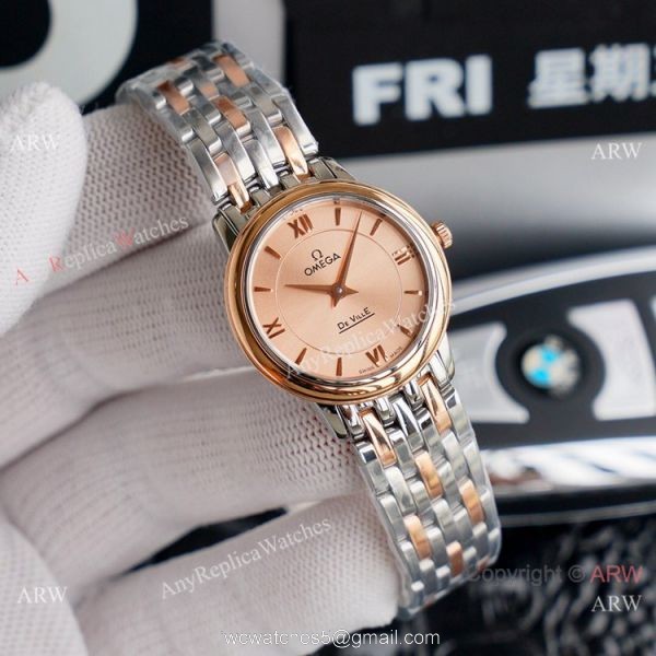 Swiss Quartz Omega De Ville 2-Tone Rose Gold Watches Women Size 3