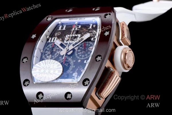 KV Factory AAA Replica Richard Mille RM011 Ceramic Chronograph Watch With White Rubber Band 3