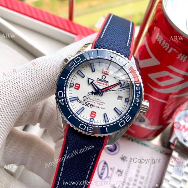 NEW! Omega Seamaster Planet Ocean 600M Americas Cup Edition Rubber Strap Watch 3