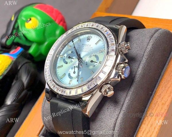 Clone Rolex Daytona Rubber Strap Glacier blue Dial Diamond Bezel 3