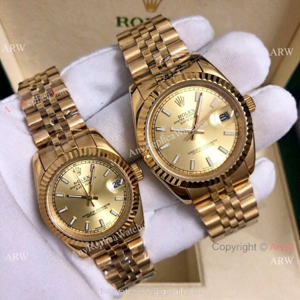 Buy Copy Rolex Datejust Jubilee 36mm and 31mm Watches All Gold White Roman 3