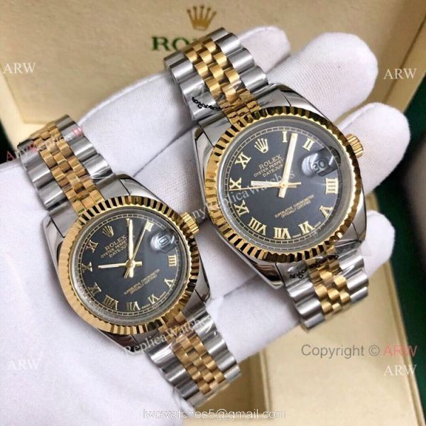 Copy Rolex Datejust 36mm and 31mm Watch 2 Tone Black Face 3