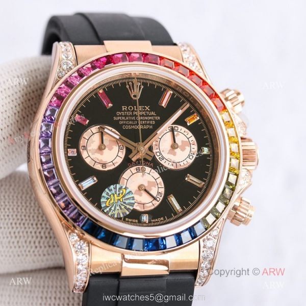 New Rolex Daytona Rainbow Rose Gold Diamond Watches With Oysterflex Strap Top Replica 3