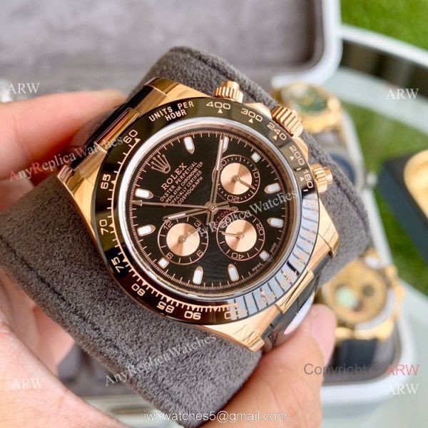 Copy Rolex Rose Gold Daytona Watch Leather Strap 40mm 3
