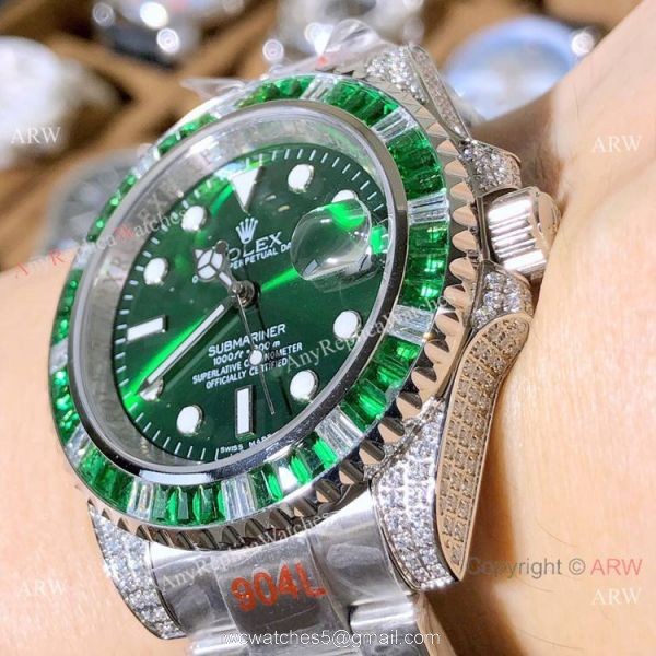 Nice Quality Copy Rolex Submariner Green Diamond Watches 40mm 3