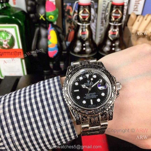 Best Replica Rolex Blue Face Submariner Engraving Blue Dial Watches 3