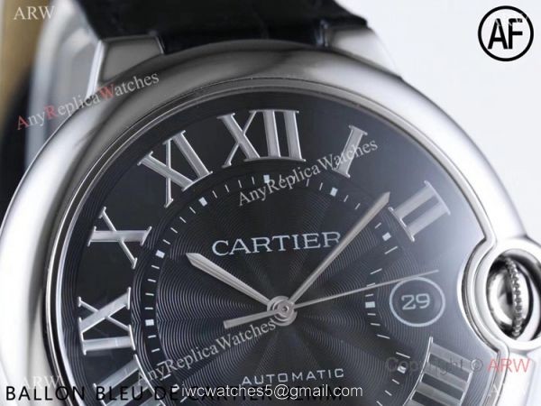 Swiss Replica Cartier Ballon Bleu Watch Black Dial Leather Strap 42mm 3