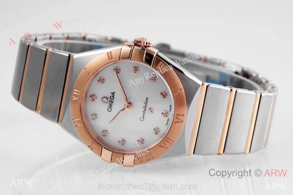 NEW! Swiss Copy Omega Constellation 28mm Quartz Watch 2-Tone Rose Gold 3