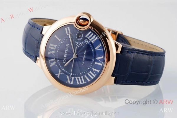 Swiss AAA Copy Cartier Ballon Bleu 42mm Automatic Watch Rose Gold Blue Dial 3