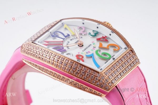 New Franck Muller Vanguard 32 Replica Ladies Watch With Pink Leather Strap 3