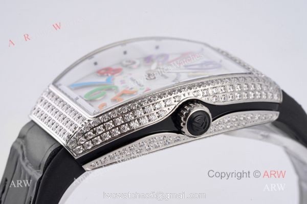 Best Replica Franck Muller Vanguard Diamond Watch For Women With Black Leather Strap 3