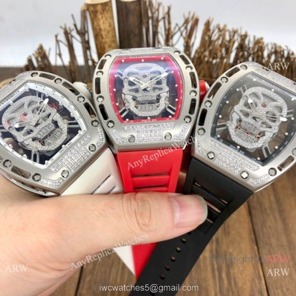 Luxury Replica Richard Mille Diamond Skull RM52-01 Watches Black Rubber Strap 3
