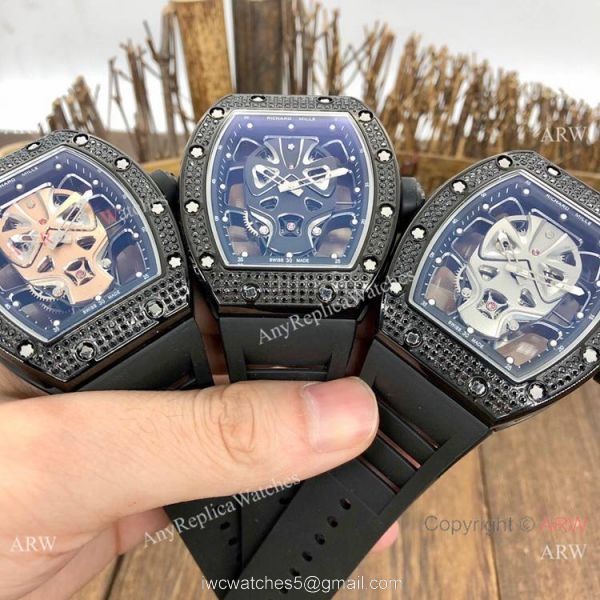 NEW! Copy Richard Mille RM52-06 Mask Watches Rose Gold Skull Diamond Case 3