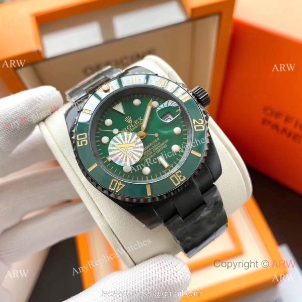 Copy Rolex Submariner Black Steel Green Dial Watch Low Price 3