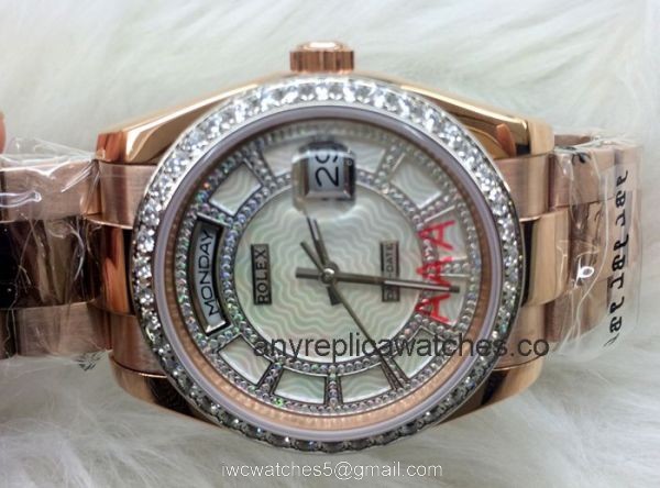 Replica Rolex Diamond Bezel DayDate Rose Gold Watch 3