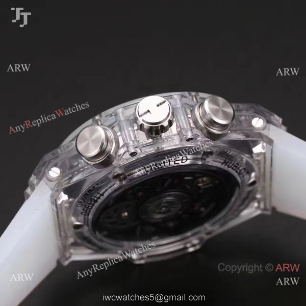 2018 Baselworld Hublot Unico Sapphire Replica White Rubber All Transparent Case Hublot Big Bang Watch 3