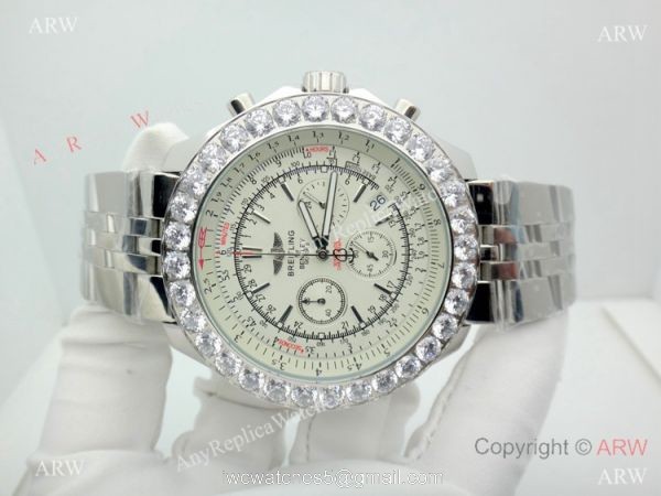 Replica Breitling For Bentley Motors Watches With Diamond Bezel Cream Chronograph Dial Watch 3