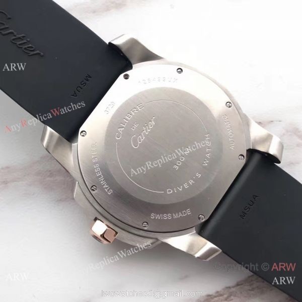 Swiss Grade Cartier Calibre Diver 42mm Watch Rose Gold Fluted Bezel 3