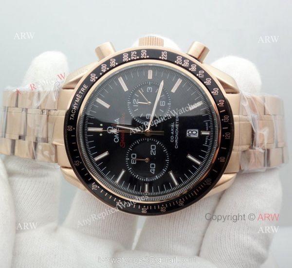 Copy Omega Speedmaster Rose Gold Black Chronograph Watch 45mm 3
