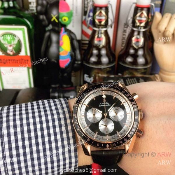 High Quality Omega Clone Watch Omega Speedmaster Chrono Rose Gold Brown Watch 3