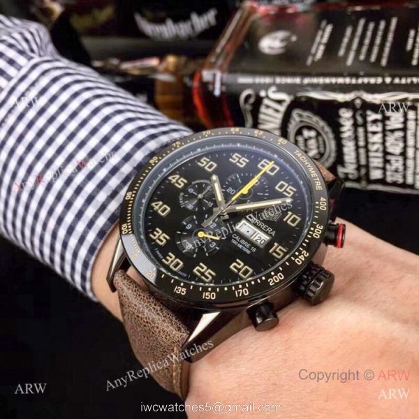 Replica Tag Heuer Carrera Calibre 16 Chrono Watches Black Steel 3