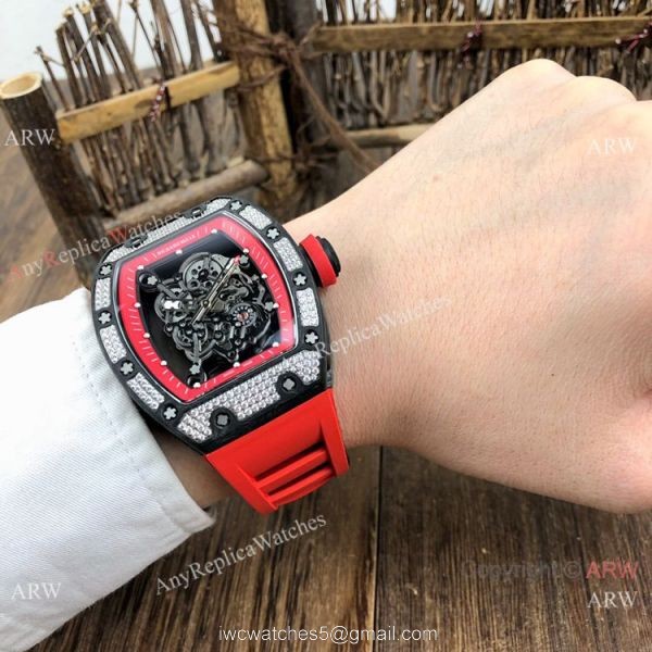 Swiss Grade 1 Richard Mille Rm055 Diamond Watch V2 version Red Rubber Strap 3