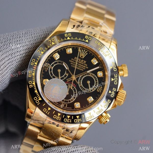 Swiss Quality Rolex Daytona 40mm Watch Black Ceramic Bezel Yellow Gold 3