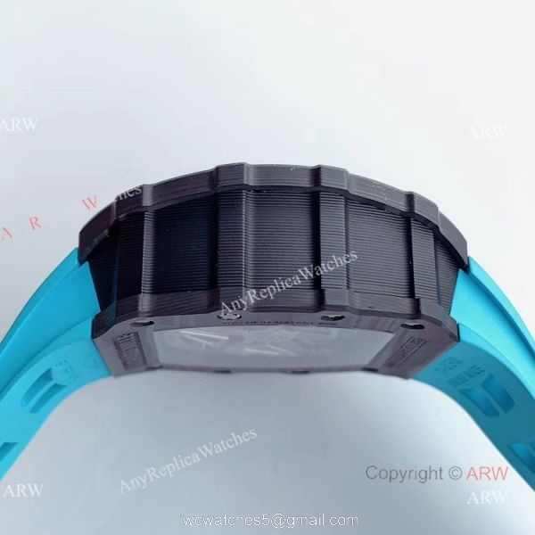 KV Factory V2 Upgraded Knockoff Richard Mille RM011 Carbon Watch With Blue Rubber Bracelet 3