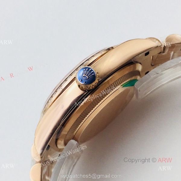 (EWF ) Swiss Replica Rolex Day Date Rose Gold White Mop Dial Diamond Watch 36mm 3