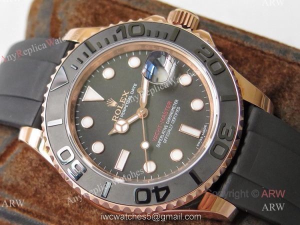 VR Factory Best Replica Rolex Yacht Master Rose Gold Rubber Strap Mens Watch 3