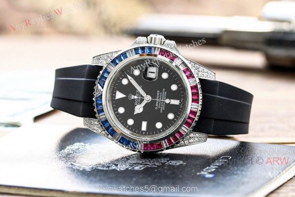 Copy Rolex Submariner Date Rainbow Watch Rubber Strap Fashion Style 3