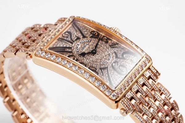 New! Swiss Replica Franck Muller Long Island Iced Out Watch Rose Gold 26mm 3