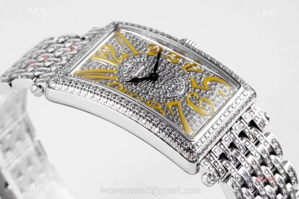 New! Swiss Grade Franck Muller Long Island Watch Full Diamond Yellow Markers 3