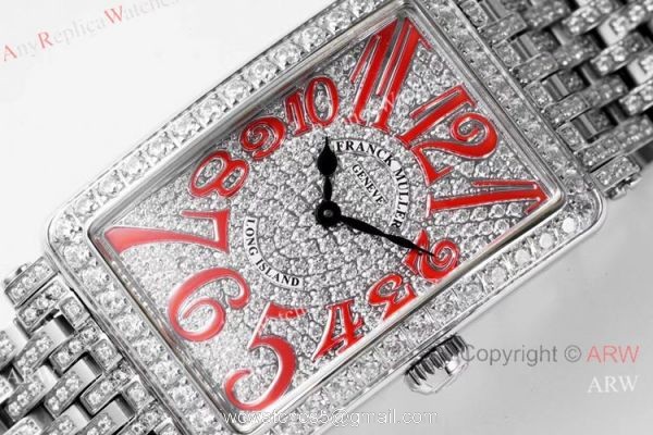 New! Swiss Replica Franck Muller Long Island Watch Iced Out Stainless Steel 3