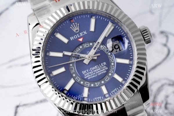 Swiss Copy Rolex Sky-Dweller Watch Bue Dial 904L Steel Swiss 9001 Movement 3