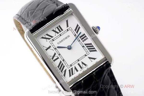 New! Swiss Cartier Tank Solo AF Factory Quartz Watch SS Black Leather Strap 3
